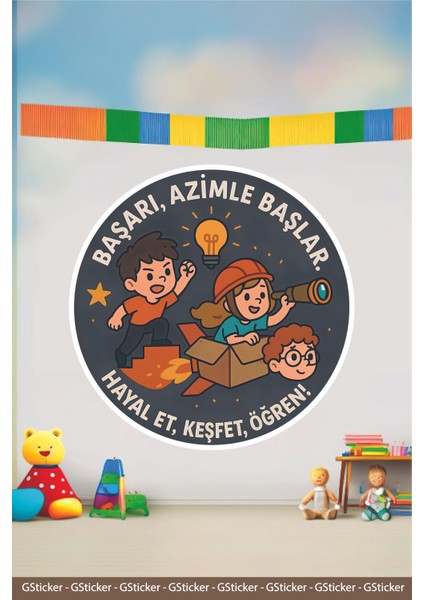 Başarı Azimle Başlar Okul Posteri Anaokulu Anasınıfı Kreş Çocuk Odası Duvar Sticker fiyatları