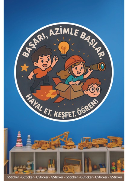 Başarı Azimle Başlar Okul Posteri Anaokulu Anasınıfı Kreş Çocuk Odası Duvar Sticker modelleri