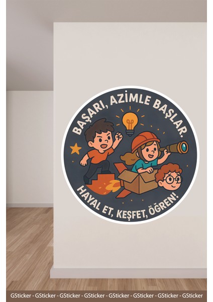 Başarı Azimle Başlar Okul Posteri Anaokulu Anasınıfı Kreş Çocuk Odası Duvar Sticker fırsatları
