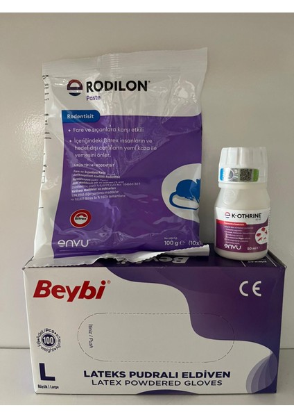 Rodilon Paste Fare Yemi + K-Othrine Sc 50 Sinek Ilacı + Beybi Large Eldiven 3'lü Avantaj Set