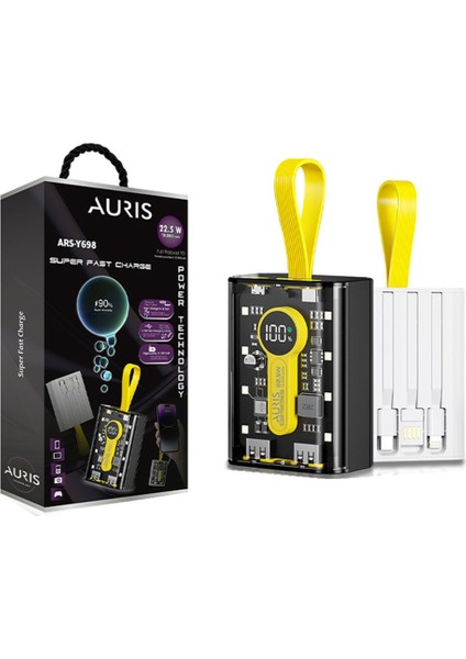 ars-y698 10000 Mah Hızlı Şarj Dijital Göstergeli USB Type C Çoklu Bağlantı Powerbank