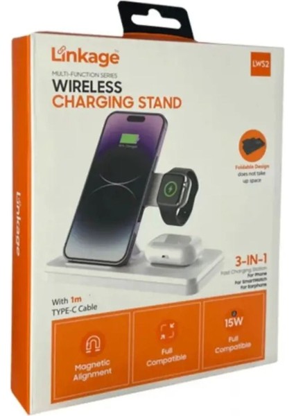 Type-C, 15W 3-In-1 Wireless Magnetıc Magsafe L-Ws2 Uyumlu