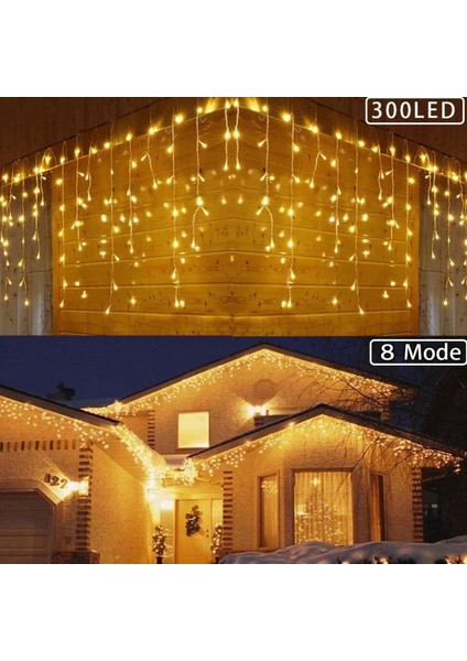 8 Fonksiyonlu 16 Saçaklı Perde LED 3 x 1 (Günışığı) (5047)