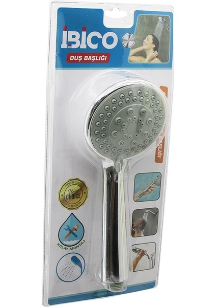 Orta Boy Yuvarlak - Bombeli =9.7cm Duş Başlık Kademeli Vakumlu Krom Gövde - Gri Zeminsap:14.5cm