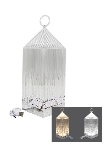 Piramit Kristal 3 Renk LED Dokunmatik USB Şarjlı Masa Lambası (5047)