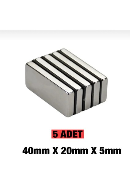 5 Adet 40MM x 20MM x 5mm Köşeli Süper Güçlü Neodyum Mıknatıs