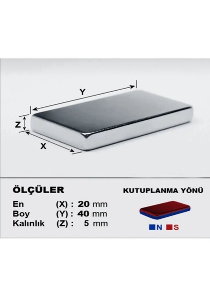 5 Adet 40MM x 20MM x 5mm Köşeli Süper Güçlü Neodyum Mıknatıs fiyatları