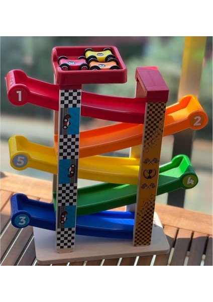 Rampax 5 Montessori Ahşap Yarış Arabalı Otopark Oyunu Erken Gelişim