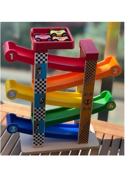 Rampax 5 Montessori Ahşap Yarış Arabalı Otopark Oyunu Erken Gelişim modelleri