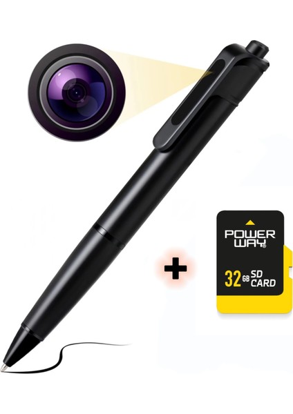 W29 Tükenmez Kalem Şeklinde Video Kamera + 32GB Hafıza Kartı I Tek Şarj ile 75 Dakika Kayıt