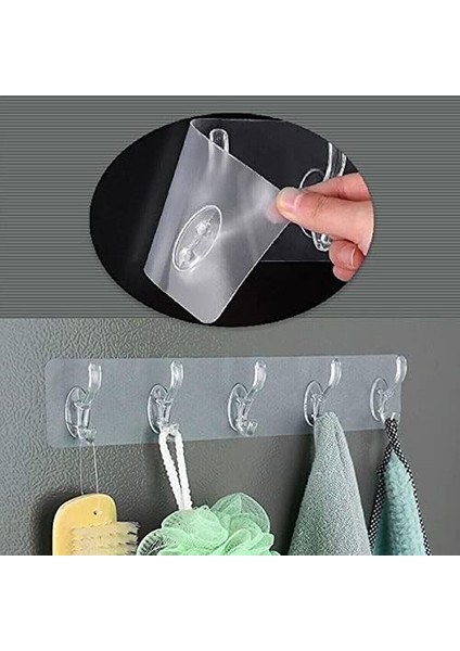 Kendinden Yapışkanlı Güçlü Şeffaf 5 Kancalı Askılık, Kapı Arkası, Mutfak, Duvar, Banyo Askısı modelleri