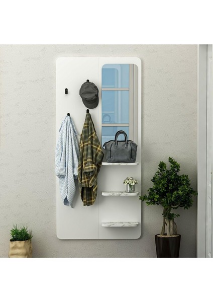 Dizayn Buket Duvara Monte Askılık Beyaz - Mermer Desen