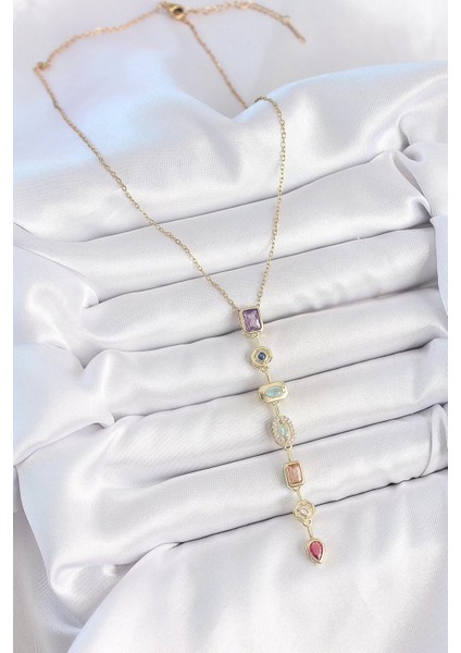 316L Çelik Gold Renk Zincir Zirkon Taşlı Y Model Dekolte Kadın Kolye fiyatları