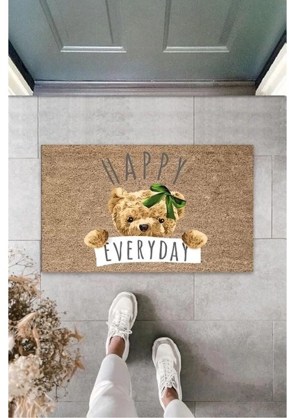 Kahverengi Kapı Önü Paspası Happy Everday Ayıcık Desen K-3237