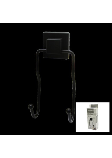 Siyah - 2li Metal Sarkık Askı Kare Güçlü Yapışkanlı 8X9X19CM (5047)