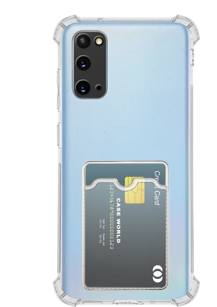 Caseworld Samsung S20 Kapak ile Uyumlu Kamera Korumalı Kartlıklı Darbe Emici Özellikli Şeffaf Silikon Kılıf