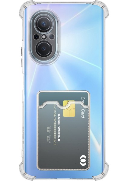 Caseworld Huawei Nova 9 Se Kapak ile Uyumlu Kamera Korumalı Kartlıklı Darbe Emici Özellikli Şeffaf Silikon Kılıf