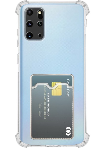 Caseworld Samsung S20 Plus Kapak ile Uyumlu Kamera Korumalı Kartlıklı Darbe Emici Özellikli Şeffaf Silikon Kılıf