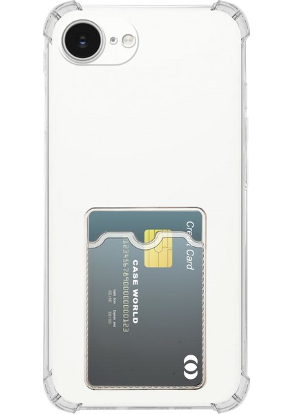 Caseworld Apple iPhone 16E Kapak ile Uyumlu Kamera Korumalı Kartlıklı Darbe Emici Özellikli Şeffaf Silikon Kılıf
