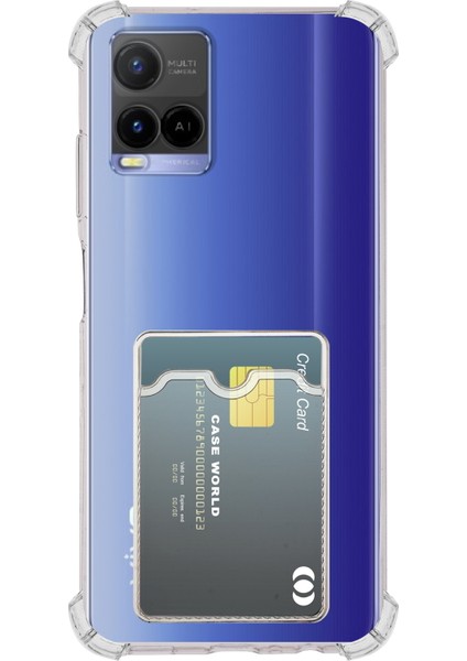 Caseworld Vivo Y21S Kapak ile Uyumlu Kamera Korumalı Kartlıklı Darbe Emici Özellikli Şeffaf Silikon Kılıf
