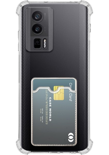 Caseworld Xiaomi Poco F5 Pro Kapak ile Uyumlu Kamera Korumalı Kartlıklı Darbe Emici Özellikli Şeffaf Silikon Kılıf