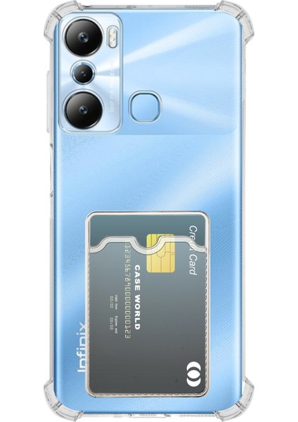 Caseworld Infinix Hot 20I Kapak ile Uyumlu Kamera Korumalı Kartlıklı Darbe Emici Özellikli Şeffaf Silikon Kılıf