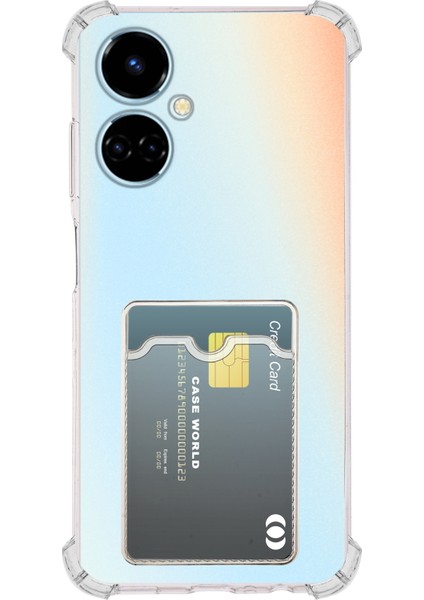 Caseworld Tecno Camon 19 Kapak ile Uyumlu Kamera Korumalı Kartlıklı Darbe Emici Özellikli Şeffaf Silikon Kılıf