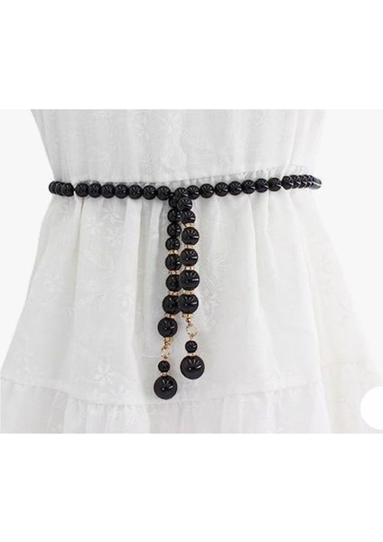 Zarif Siyah Incili Bel Kemer ile Şıklığınızı Tamamlayın