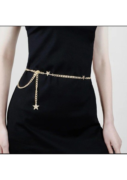 Zarif Yıldız Model Altın Renk Kadın Bel Zinciri