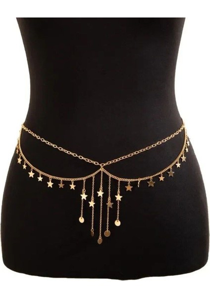 Zarif Metal Daire Yıldızlı Zincir Bel Aksesuarı