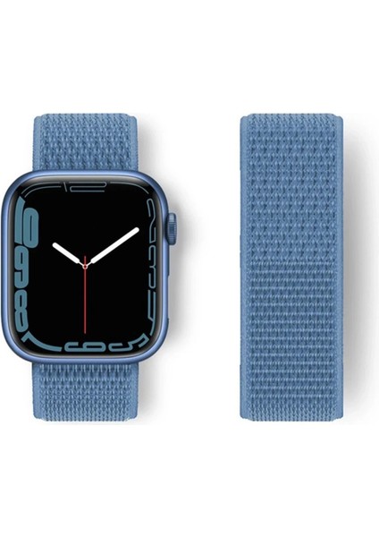 Apple Watch 38MM Hasırlı Cırtcırtlı Kordon - Mavi