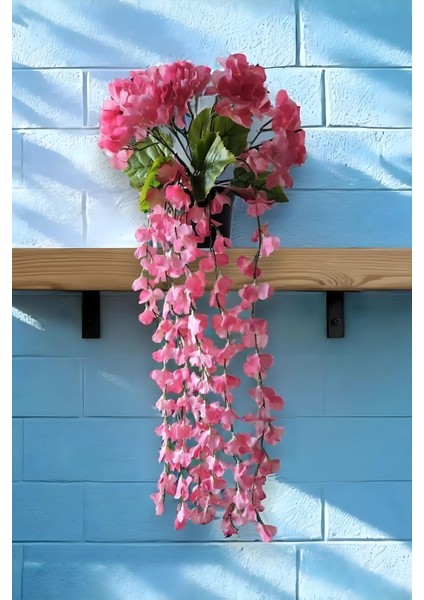 Saksıda Yapay Sarkan Bitki Ortanca 6 Dal 60 cm Pembe