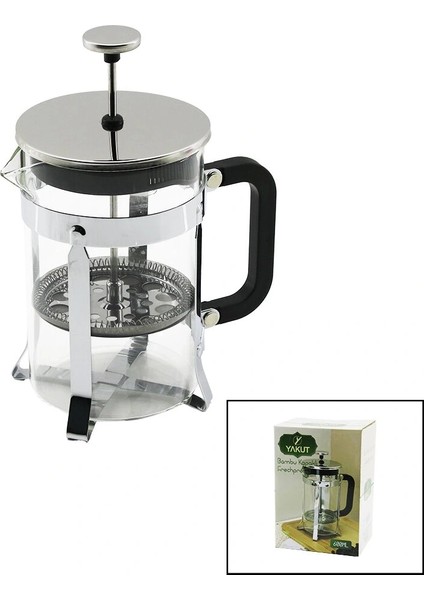 Frechpress 600ML Cam Bitki Süzgeçi Metal Kafes - Plastik Saplı Metal Kaplamalı Pls.kapak (5047)