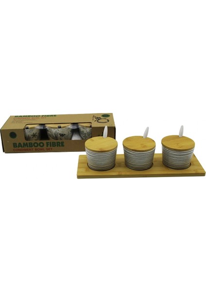 3 Pcs Bambu Kapak - Altlık Fiber - Melamin Baharatlık Takım (5047)