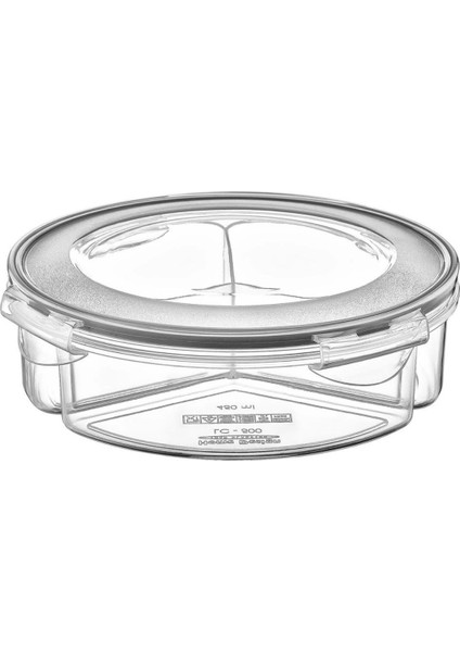 3 Bölmeli Sızdırmaz Contalı Kilitli Kapaklı 1,35 Litre Yuvarlak Erzak Saklama Kabı LC-500 (5047)