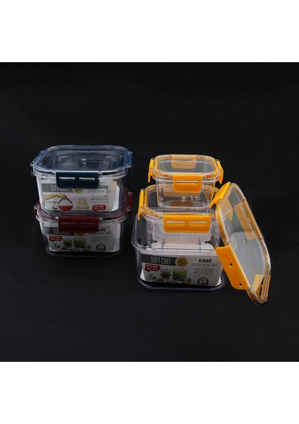 3 Parça Kare Mika Saklama Kabı Seti Silikon Contalı Kapak 400-900-1800ML (5047)