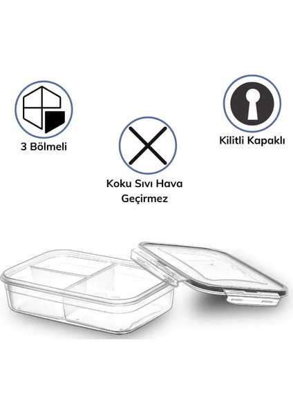 3 Bölmeli Kilitli Kapaklı 1 Litre Erzak Saklama Kabı LC-510 (5047) modelleri