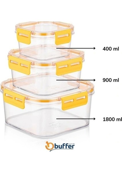 3&amp;#39;lü Pratik Silikon Contalı Sızdırmaz Kapaklı Sağlam Istiflenebilir Saklama Kapları (5047) modelleri