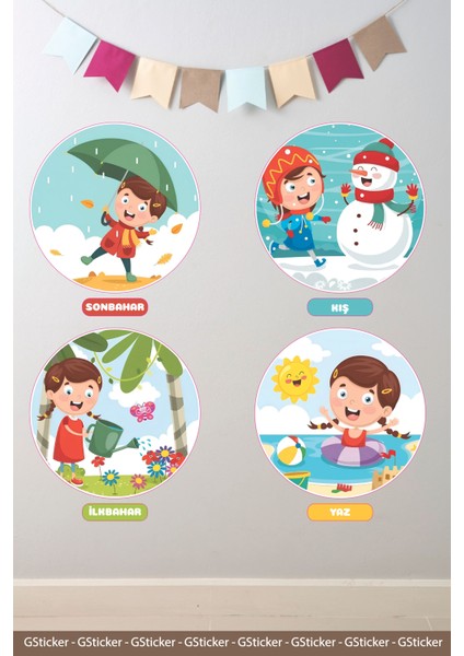 Mevsimler 4 Mevsim Çocuklar Okul Posteri Anaokulu Anasınıfı Kreş Çocuk Odası Duvar Sticker fiyatları