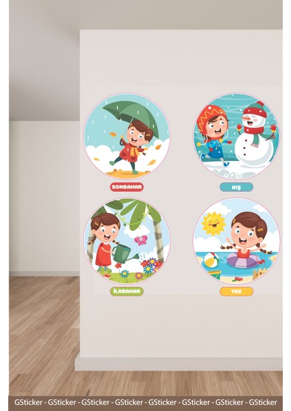 Mevsimler 4 Mevsim Çocuklar Okul Posteri Anaokulu Anasınıfı Kreş Çocuk Odası Duvar Sticker modelleri