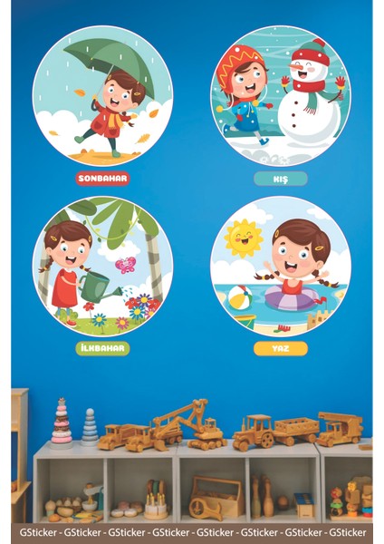 Mevsimler 4 Mevsim Çocuklar Okul Posteri Anaokulu Anasınıfı Kreş Çocuk Odası Duvar Sticker fırsatları