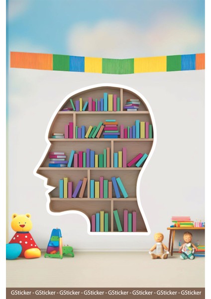 Kitap Kafa Kitap Rafı Sticker Okul Posteri Anaokulu Anasınıfı Kreş Çocuk Odası Duvar Sticker fırsatları