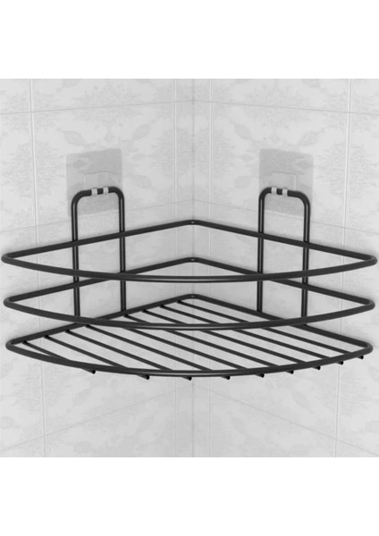 Buffer® Kendiliğinden Yapışkanlı Montaj Gerektirmeyen Tek Katlı Banyo Askı Köşe Şampuanlık Siyah modelleri