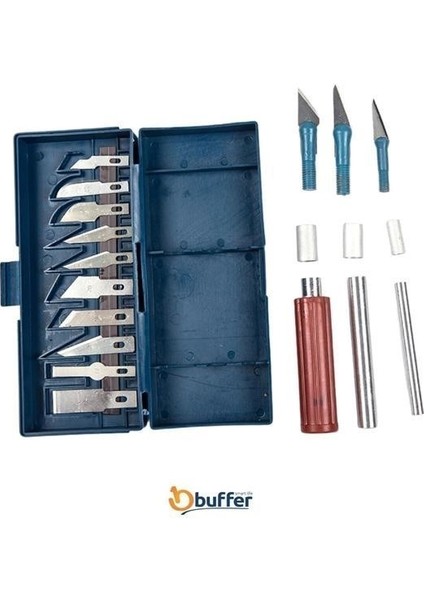 Buffer® Zanaat 16 Parça Hobi Gravür Ahşap Heykel Çömlek Oyma Şekil Verme 13 Maket Bıçak Neşter Seti fırsatları