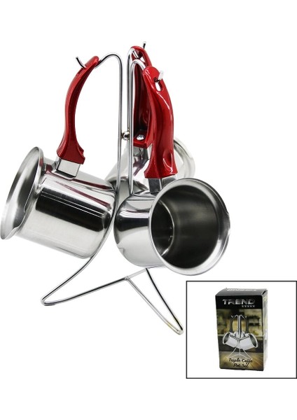 Trend 3lü Set No-3-4-5 Çelik Cezve Metal Standlı Renkli Plastik Kulplu (5047)