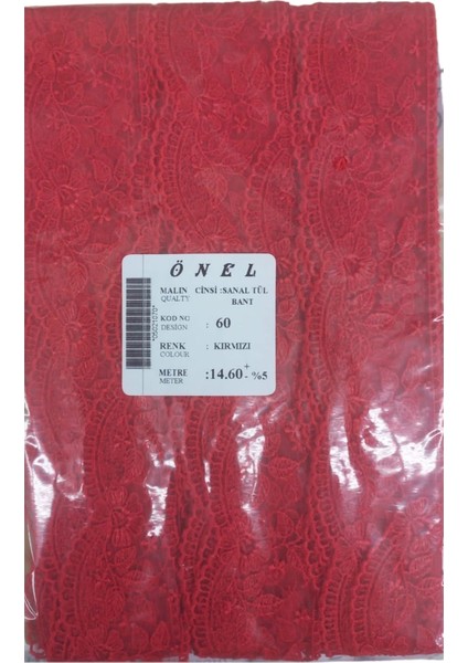 Dantel Polyester Sanal Tül Bant Kırmızı 14,60 Metre En 6 cm On-60-K
