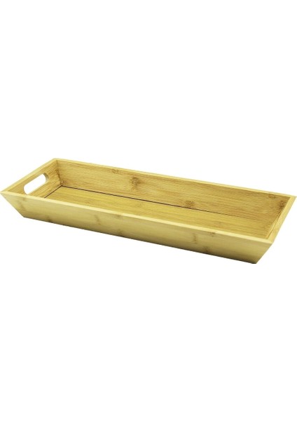 Dikdörtgen Çift Kulplu Ahşap Bambu Sunum Tepsisi =16X40CM - Derin=4cm (5047)