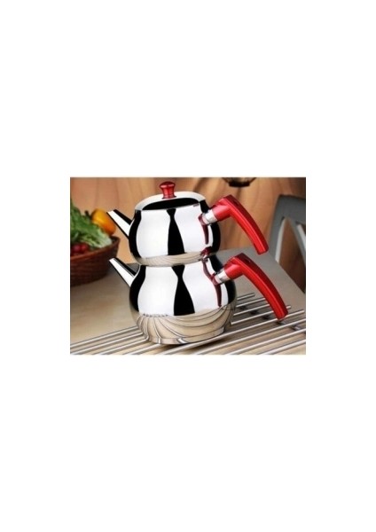 Mini 2lt Küçük Boy Küre Çelik Çaydanlık Seti (5047)