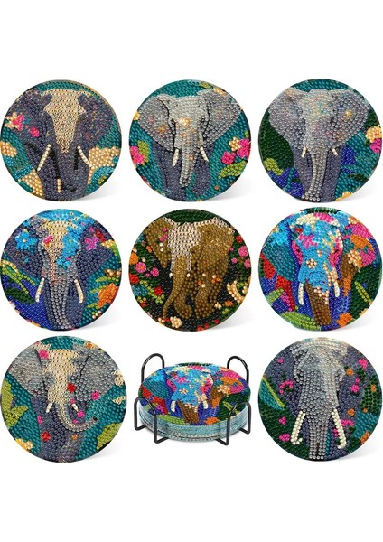 Elmas Boyama Bardak Altlığı Seti Fil Desenli Elmas Boyama Çocuklar ve Yetişkinler Için Elmas Boyama Sanatı