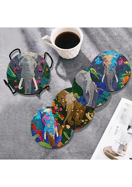 Elmas Boyama Bardak Altlığı Seti Fil Desenli Elmas Boyama Çocuklar ve Yetişkinler Için Elmas Boyama Sanatı fırsatları